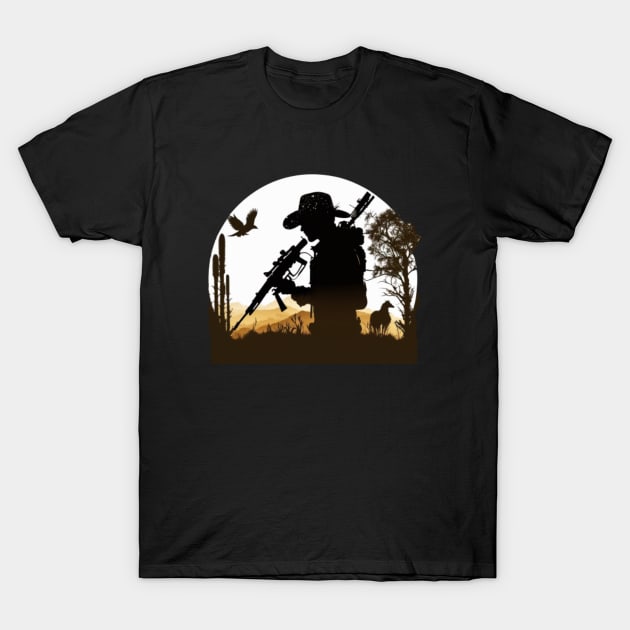 The hunter and the bush T-Shirt by Designchek⭐⭐⭐⭐⭐